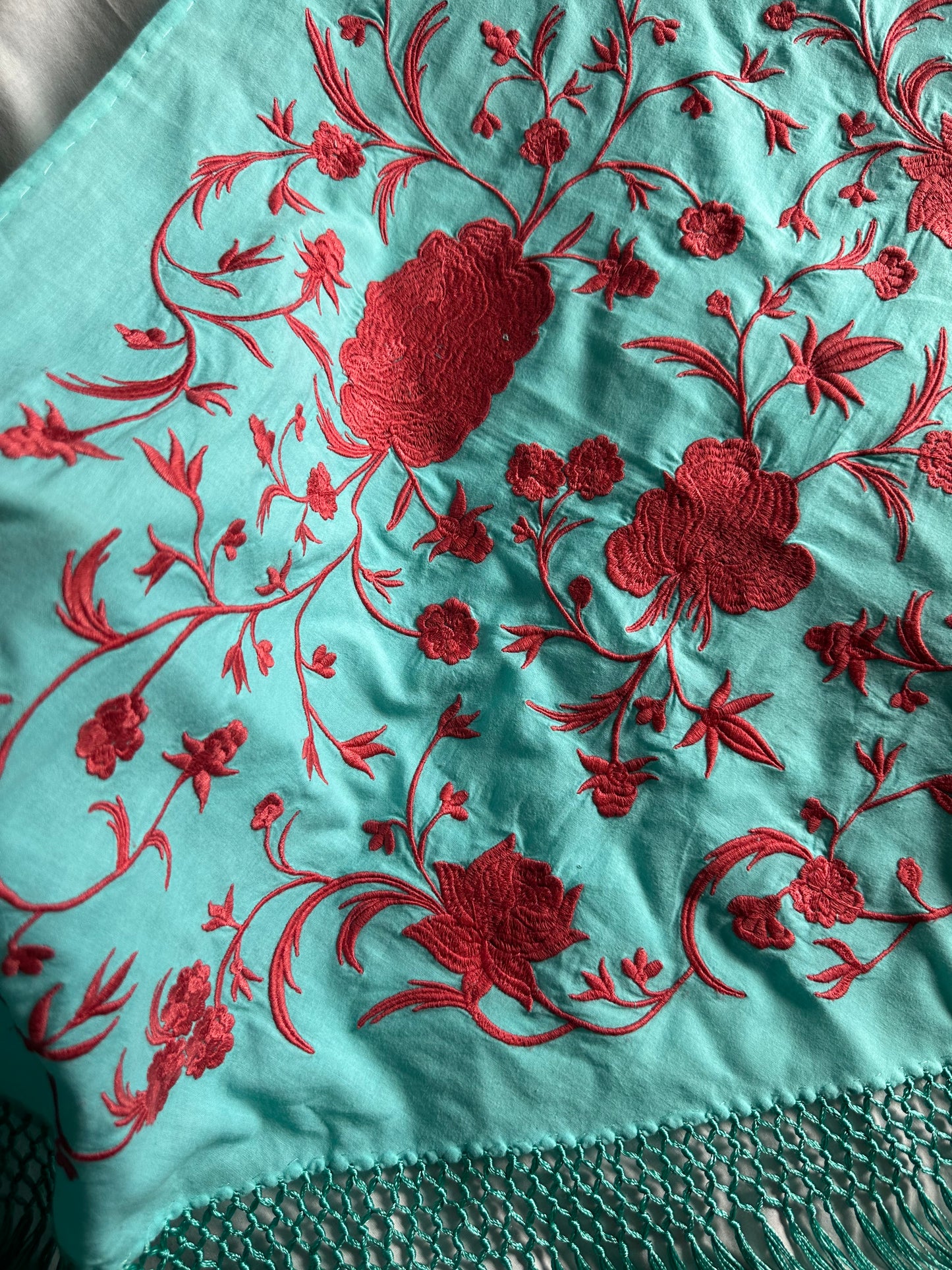 Mantón turquesa/coral