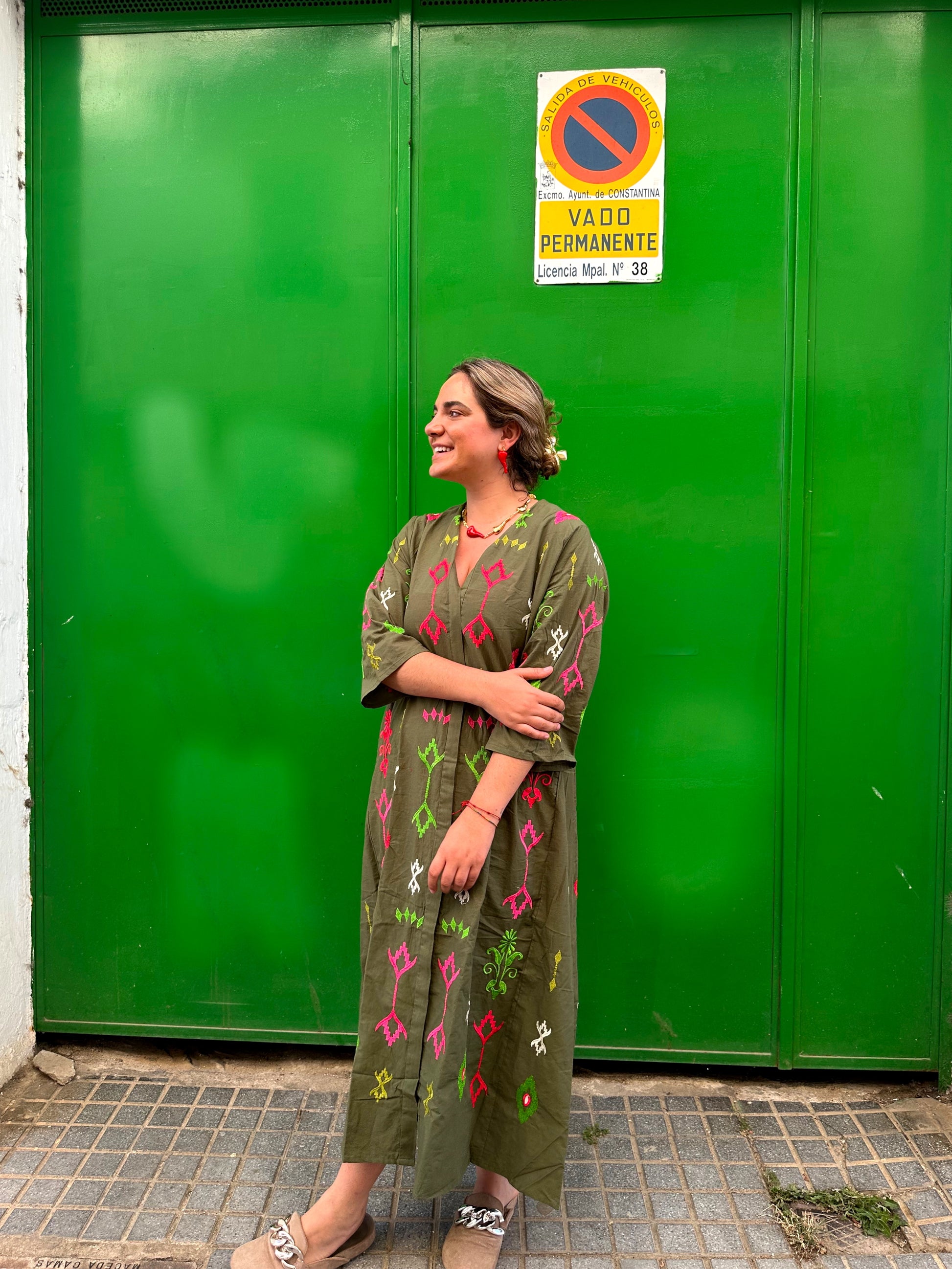 Drop vestido verde oliva india